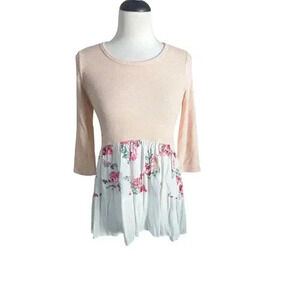 Chris & Carol pink floral womens 3/4 sleeve tunic top Size small